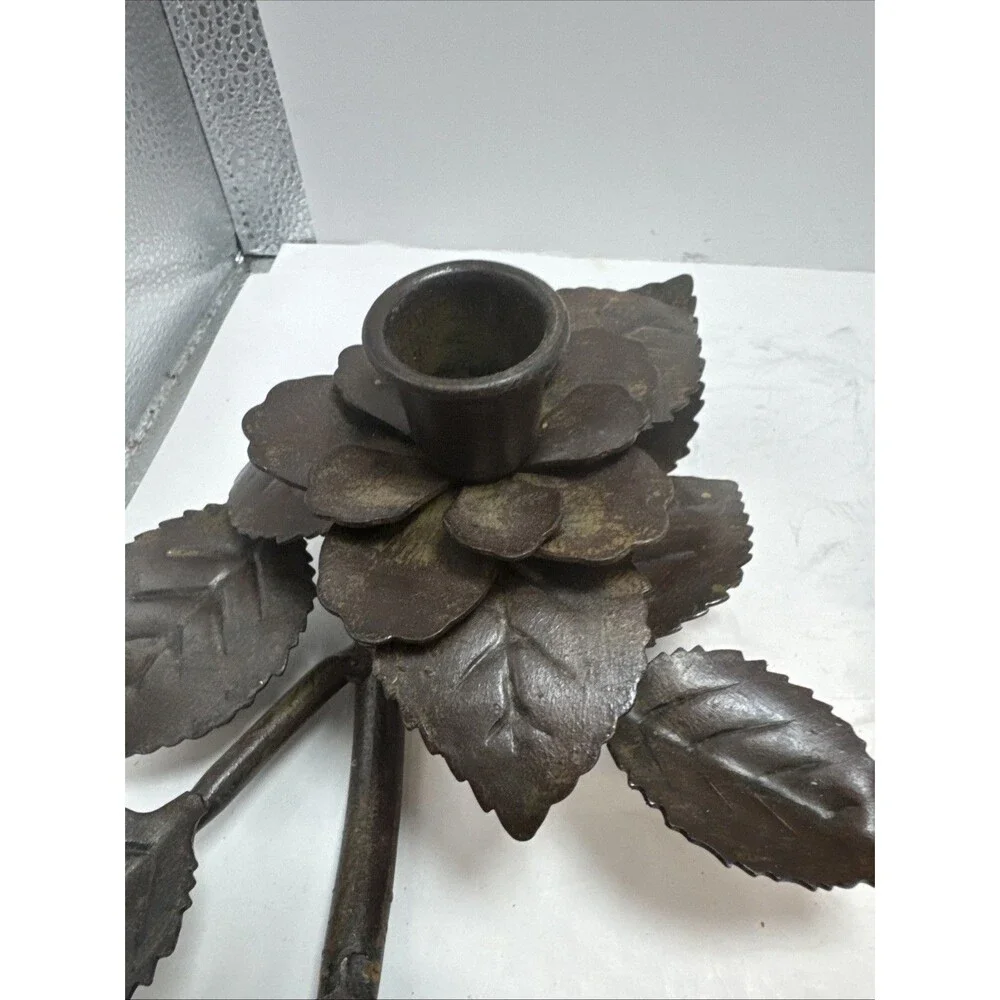 2 Trio Beautiful Cast Iron Flower and Leaves Leaf Design Candle Holder